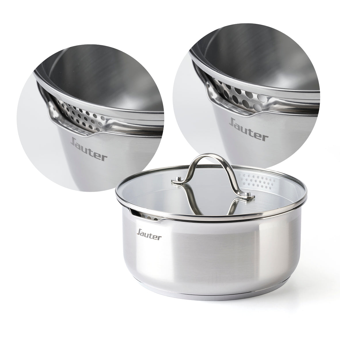 Non-stick stackable ceramic cookware set with removable handle 10 pieces - Silver