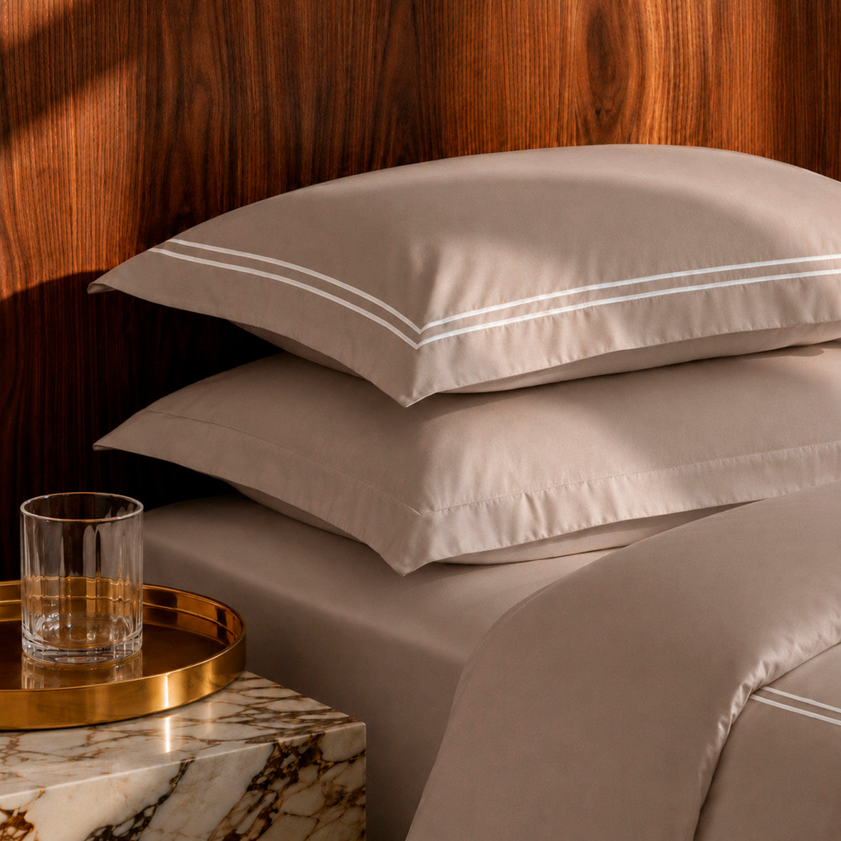 2 pillowcases - 100% cotton sateen TC200 - Nîmes - white / taupe