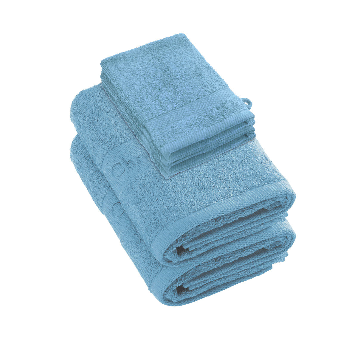 Complete bath linen set combed cotton - Azur - 6 pieces Sky blue