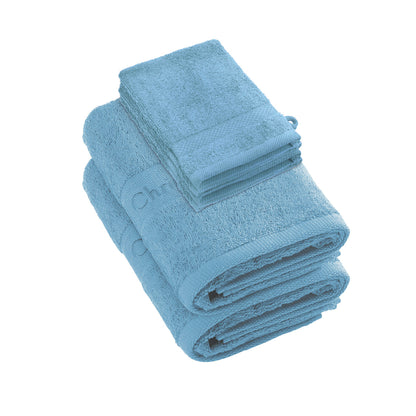 Complete bath linen set combed cotton - Azur - 6 pieces Sky blue