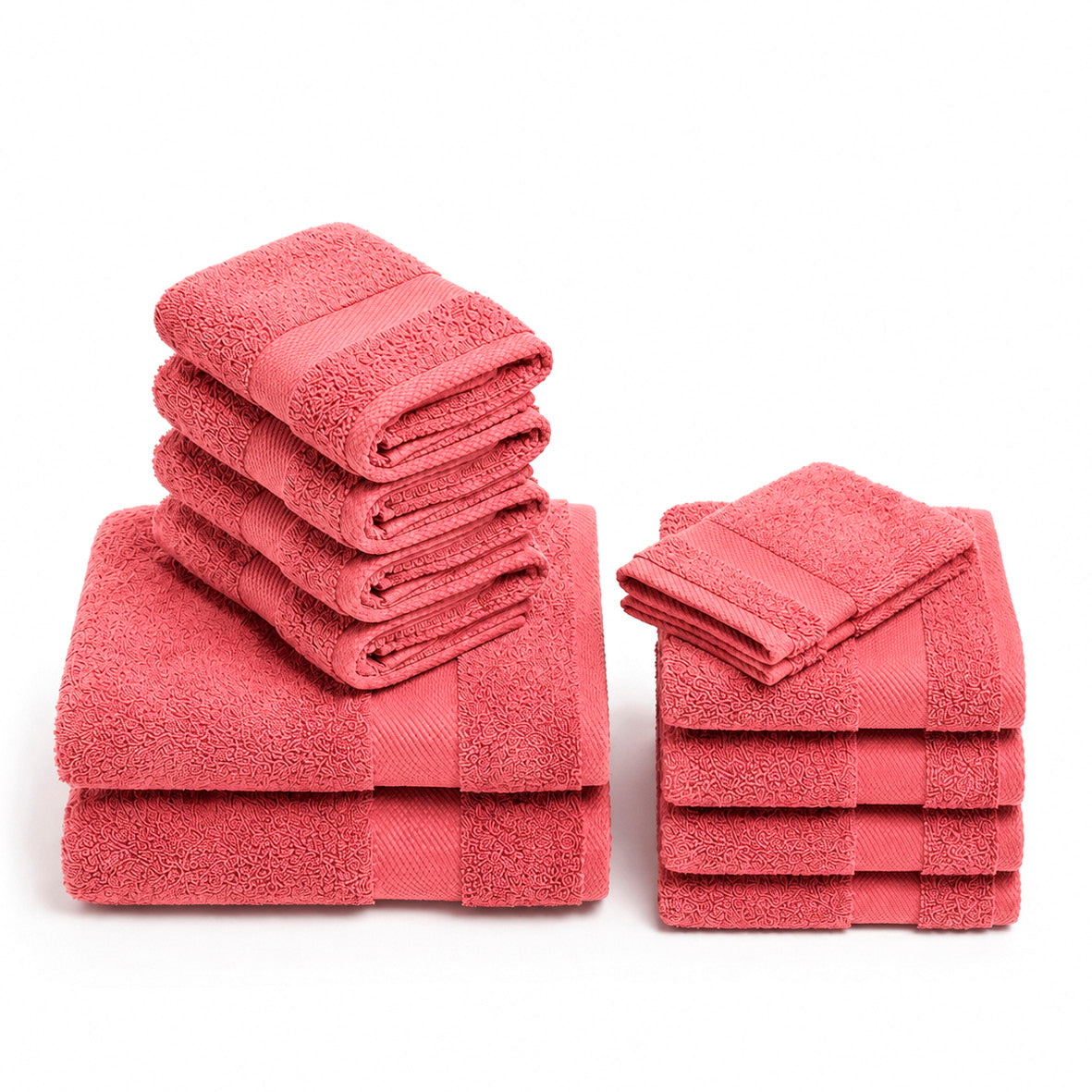 Complete bath linen set combed cotton - Sérénité - 12 pieces Hibiscus pink