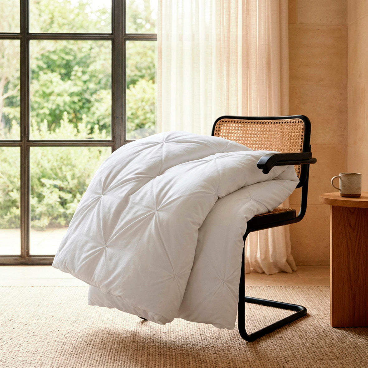 Duvet cover + pillowcase cotton satin pleated - Freesia White