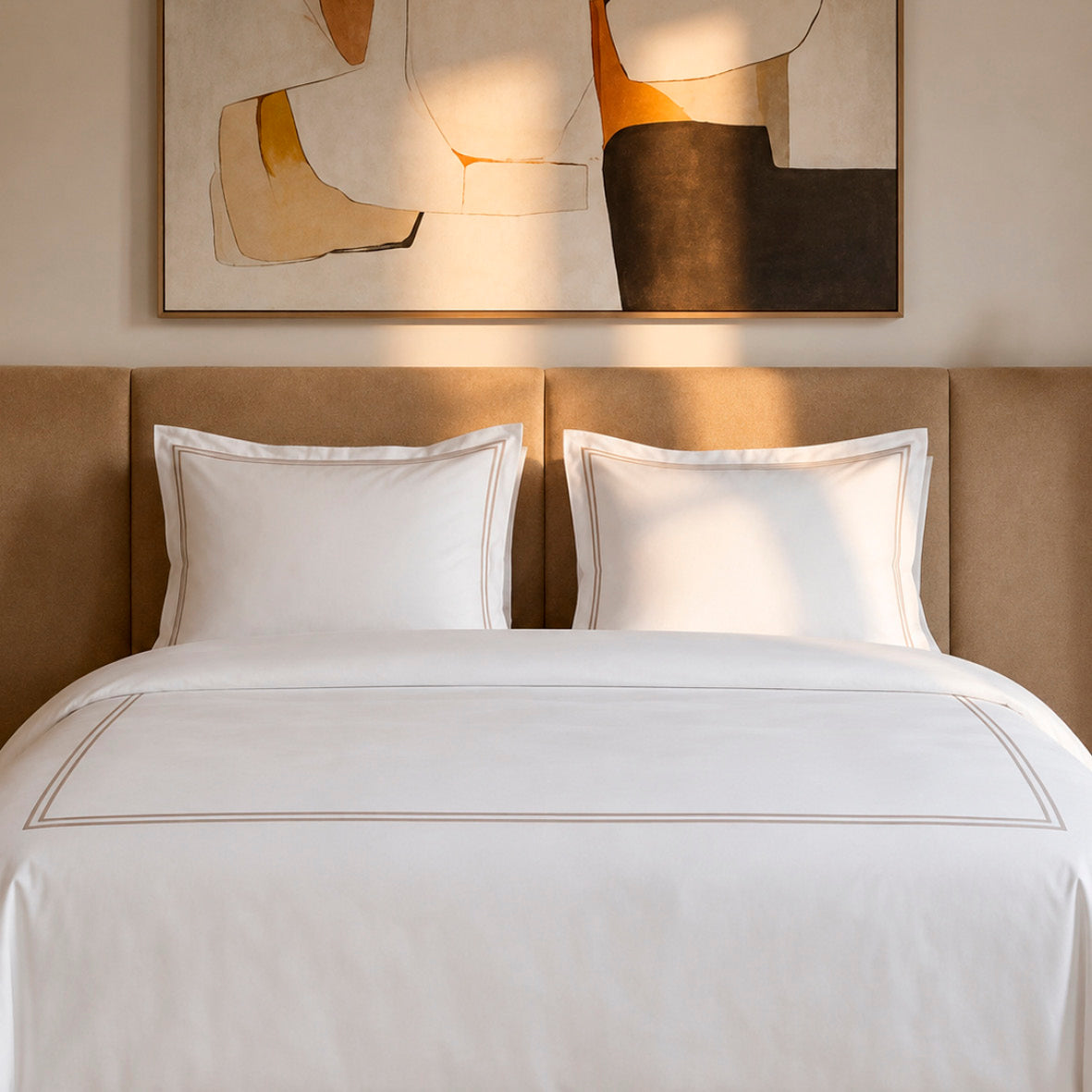Duvet cover and pillowcase(s) set - 100% cotton sateen TC200 - Nîmes - taupe / white