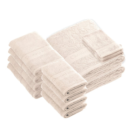 Complete bath linen set combed cotton - Azur - 14 pieces Sand