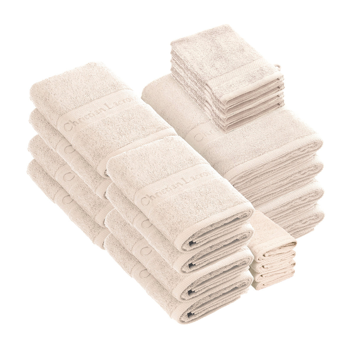 Complete bath linen set combed cotton - Azur - 24 pieces Sand