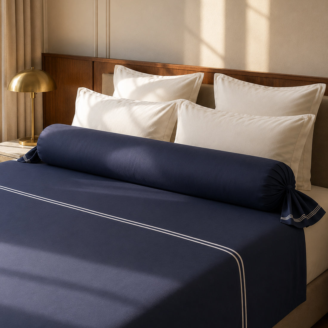 Bolster case - 100% cotton sateen TC200 - Nîmes - white / dark blue