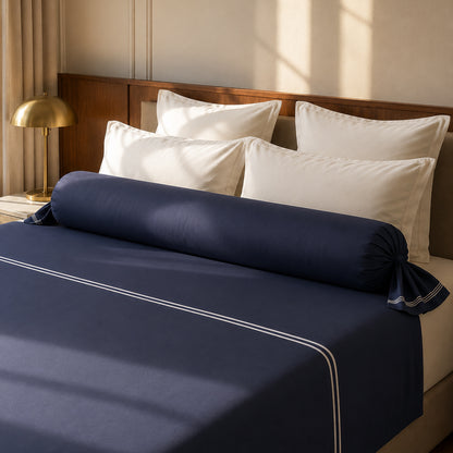 Bolster case - 100% cotton sateen TC200 - Nîmes - white / dark blue