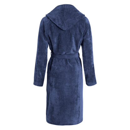 Hooded bathrobe cotton velvet - Nuit Indienne Navy blue
