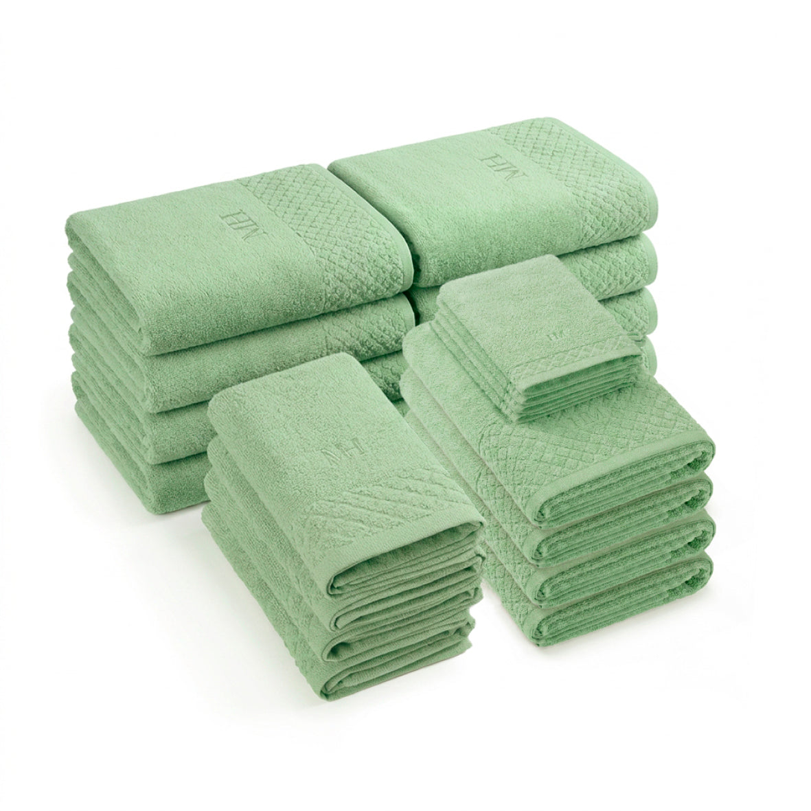 Complete bath linen set combed cotton LT - Eden - 20 pieces Almond green