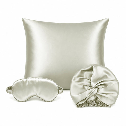 Pillowcase + eyemask + nightcap silk - Nuit de soie Sage green