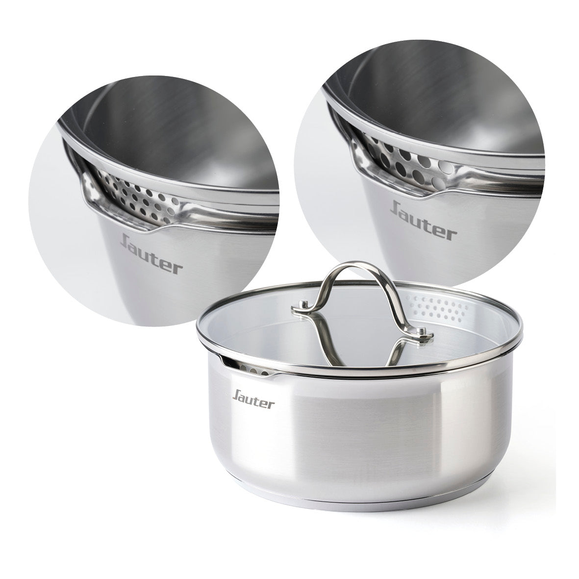 Non-stick stackable ceramic cookware set with removable handle 16 pieces - Silver