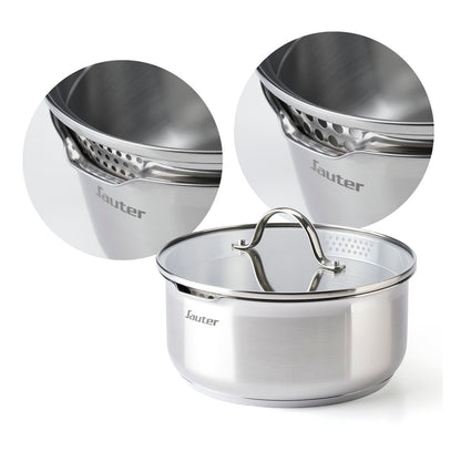 Non-stick stackable ceramic cookware set with removable handle 16 pieces - Silver