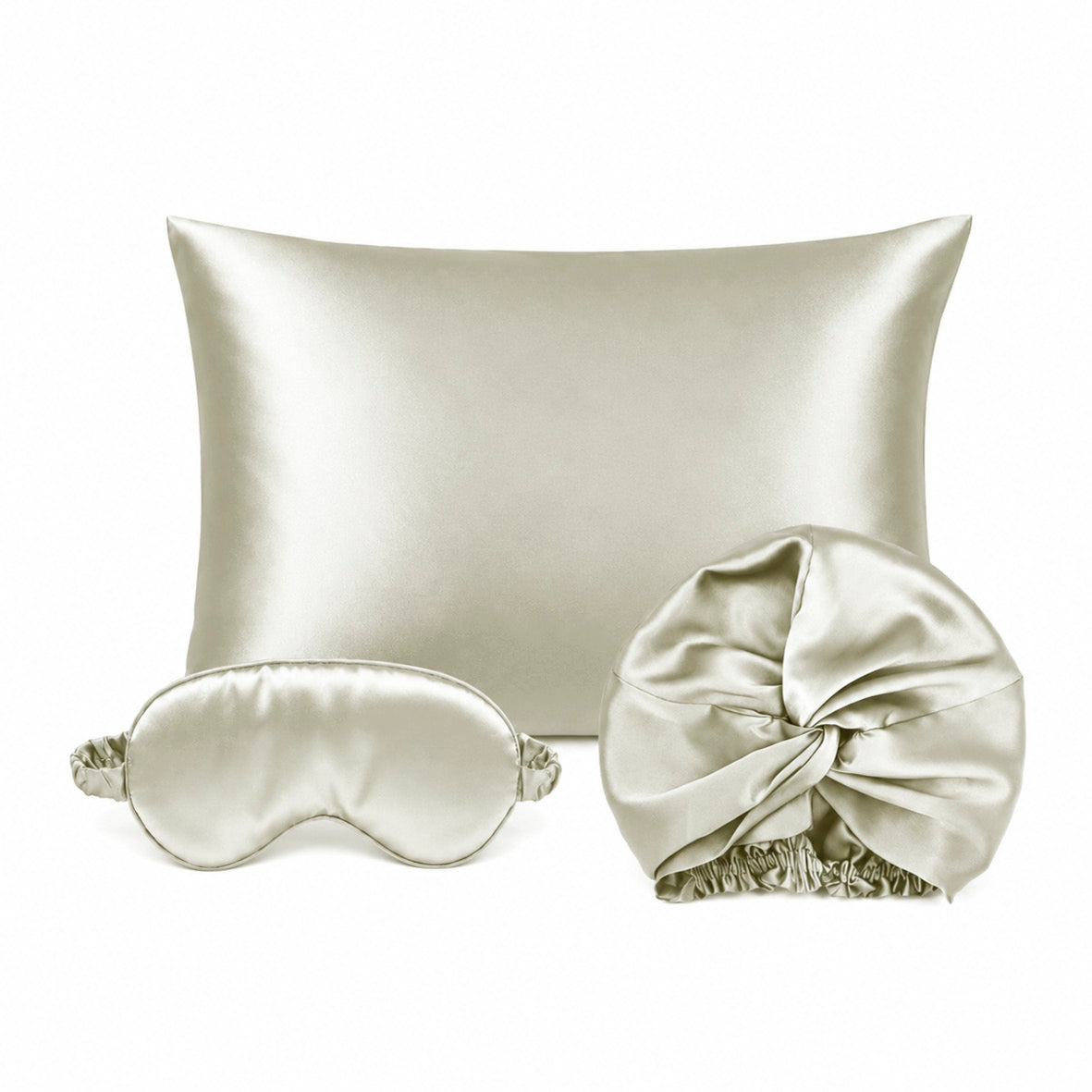 Pillowcase + eyemask + nightcap silk - Nuit de soie Sage green