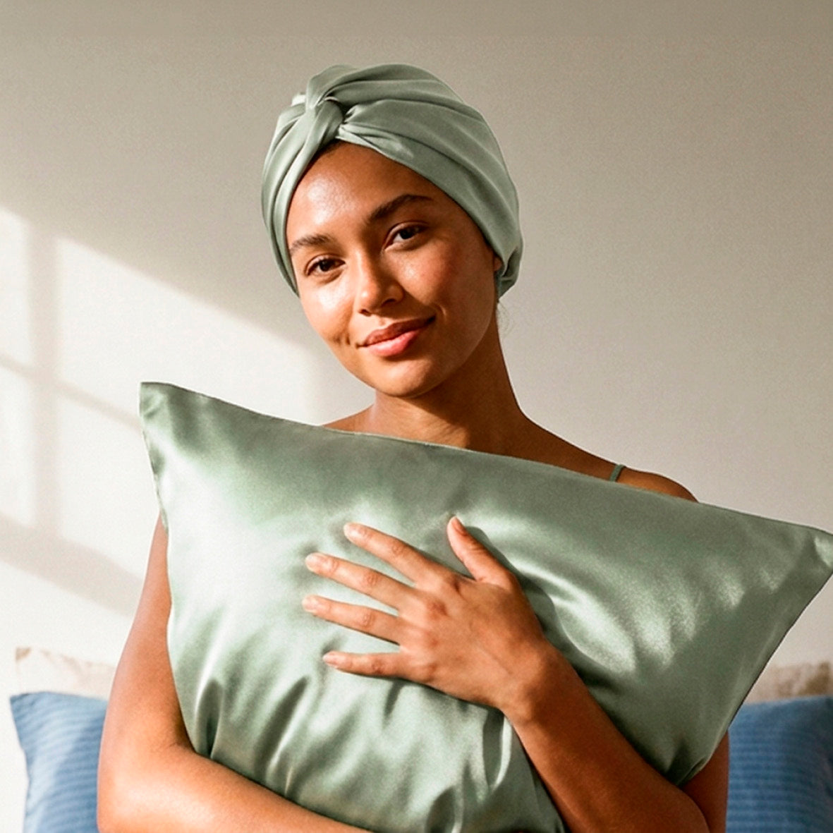 Pillowcase + nightcap silk - Nuit de soie Sage green