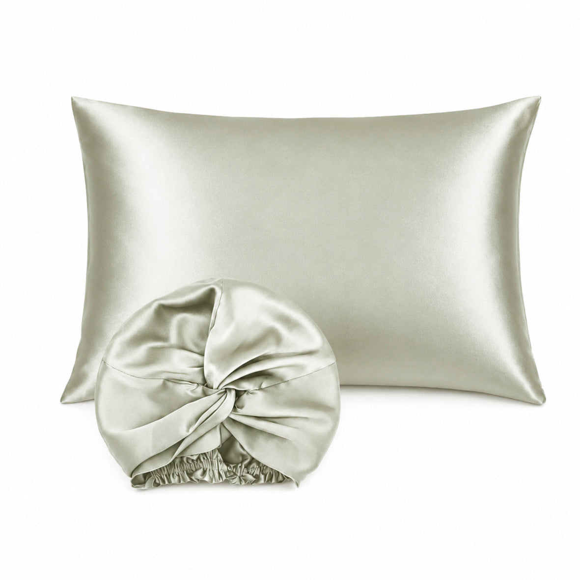 Pillowcase + nightcap silk - Nuit de soie Sage green