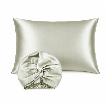 Pillowcase + nightcap silk - Nuit de soie Sage green