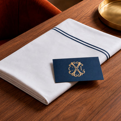 Flat sheet - 100% cotton sateen TC200 - Nîmes - dark blue / white