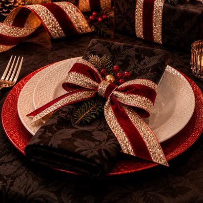 Decorative ribbon on a spool - Red/champagne