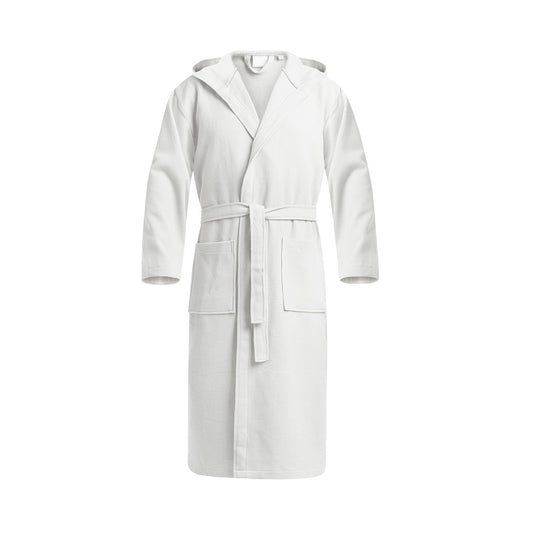 Hooded bathrobe cotton velvet - Nid d'abeille White