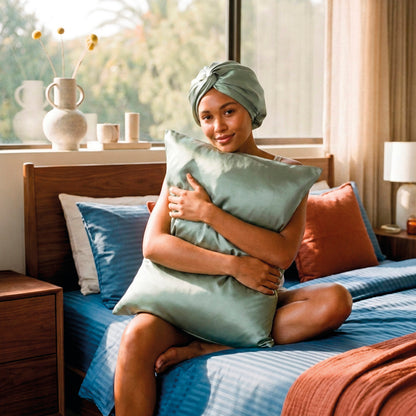 Pillowcase + nightcap silk - Nuit de soie Sage green