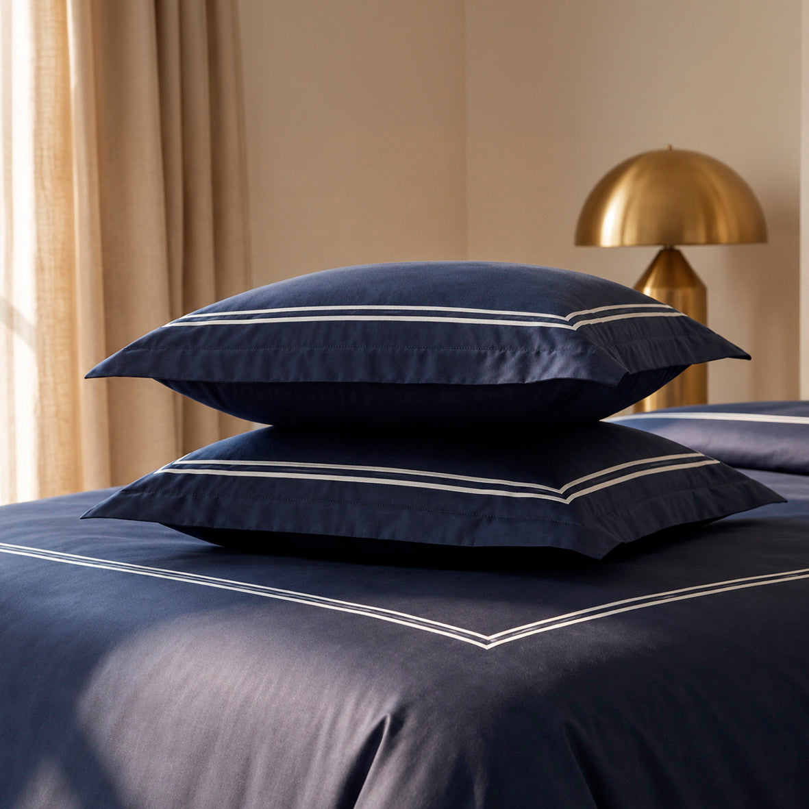 2 pillowcases - 100% cotton sateen TC200 - Nîmes - white / dark blue