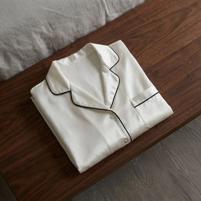 Short pajamas set - 100% mulberry silk 19 momme - Calista - white