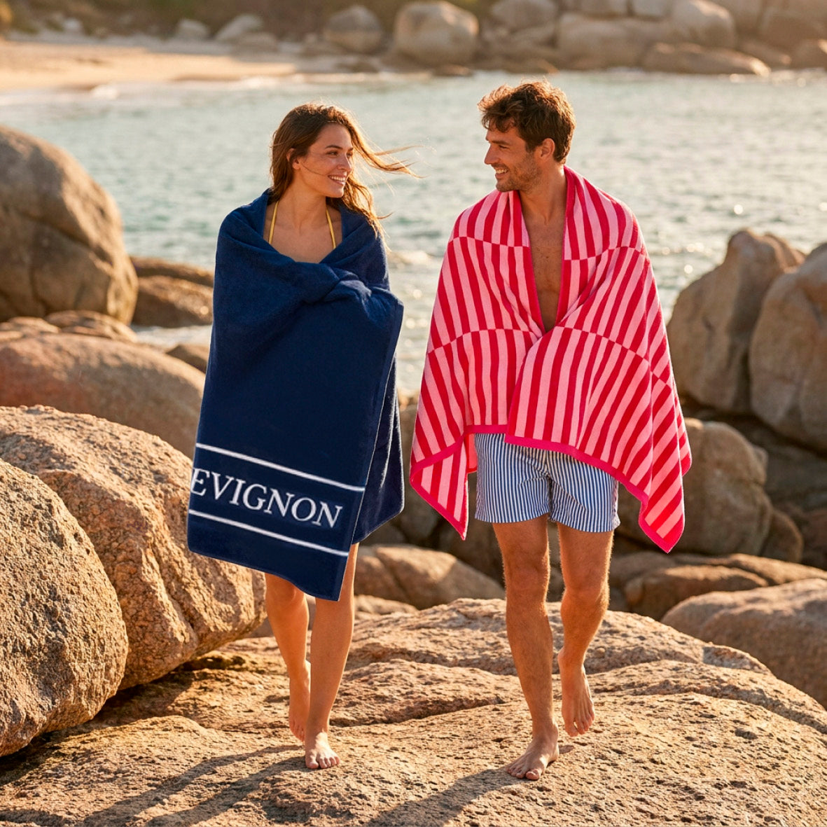 Beach towel cotton velvet Mallard Dark blue - 90 x 180 cm
