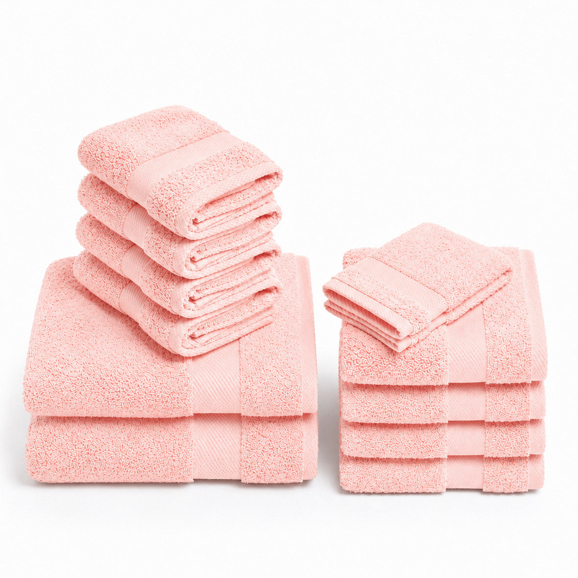 Complete bath linen set combed cotton - Sérénité - 12 pieces Salmon pink