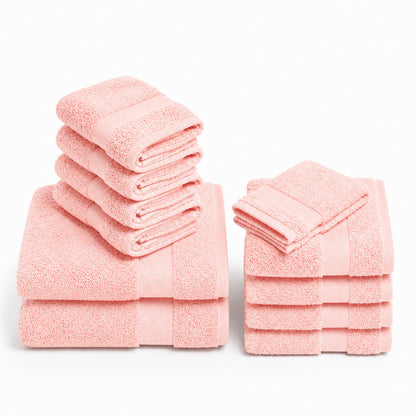 Complete bath linen set combed cotton - Sérénité - 12 pieces Salmon pink