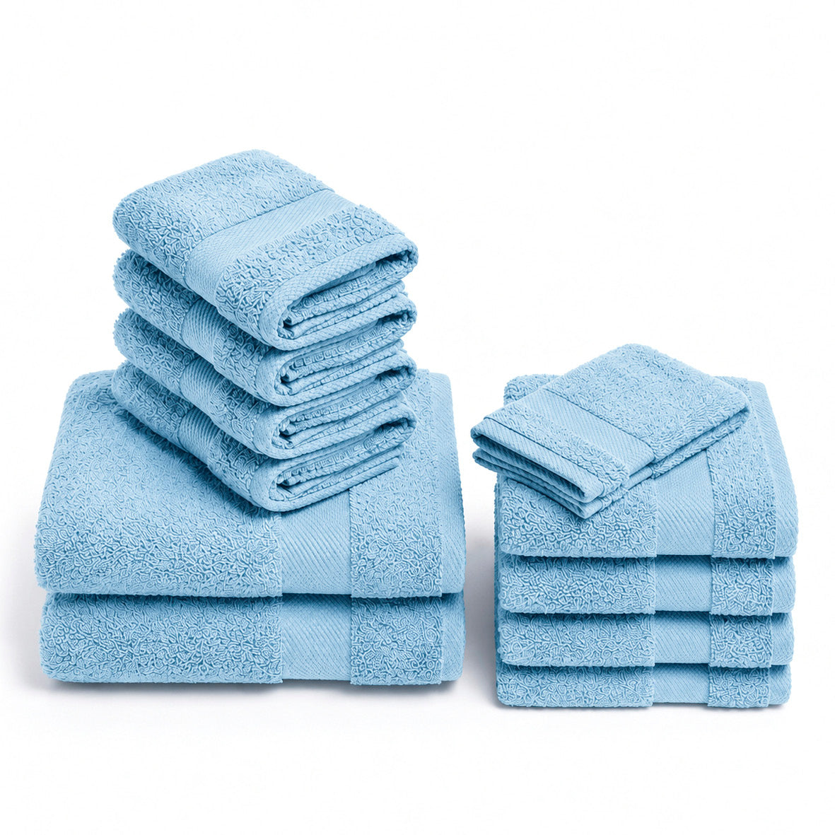 Complete bath linen set combed cotton - Sérénité - 12 pieces Sky blue