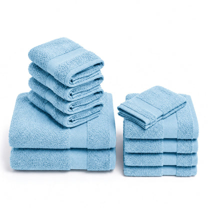 Complete bath linen set combed cotton - Sérénité - 12 pieces Sky blue