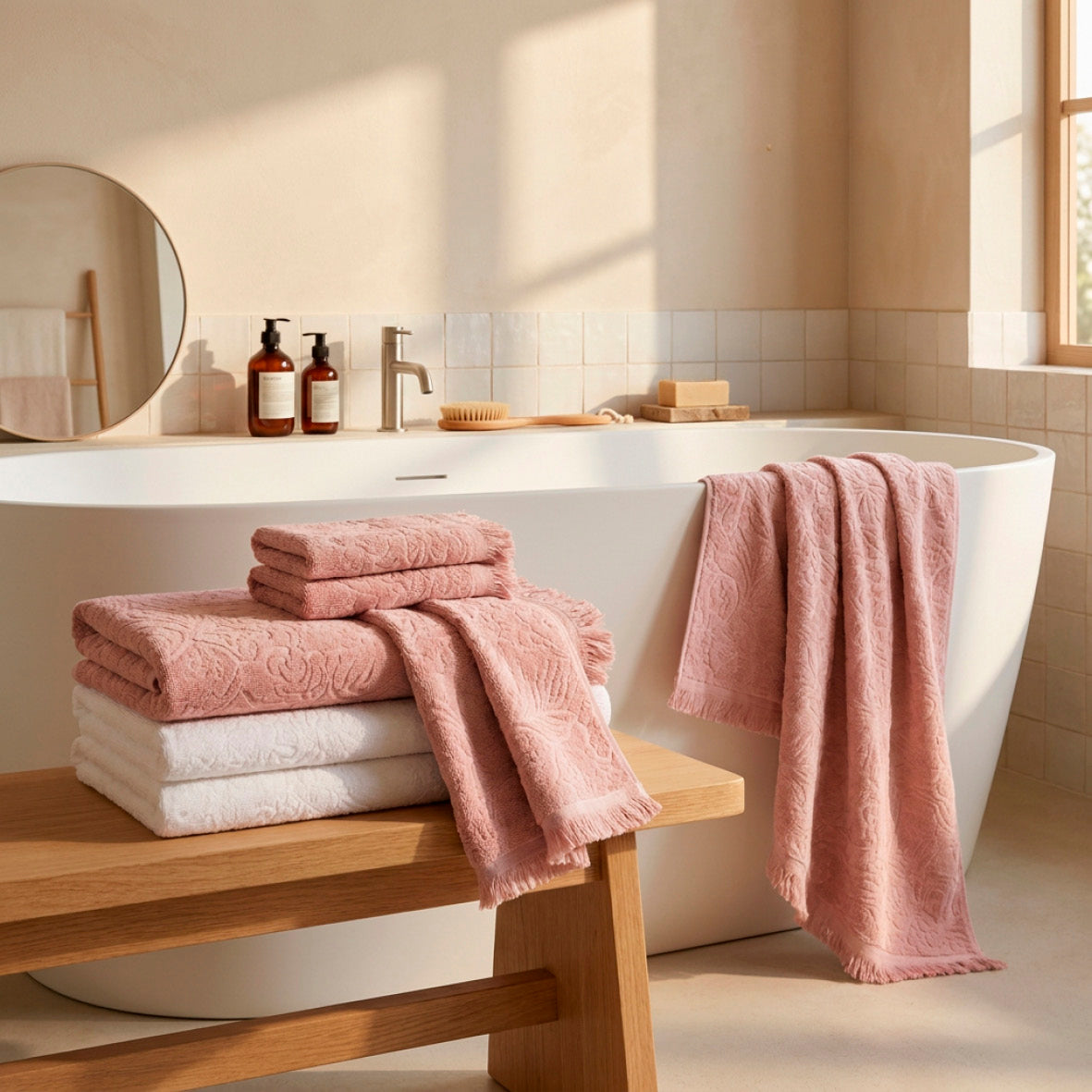 Complete bath linen set combed cotton Jacquard S - Volute - 8 pieces