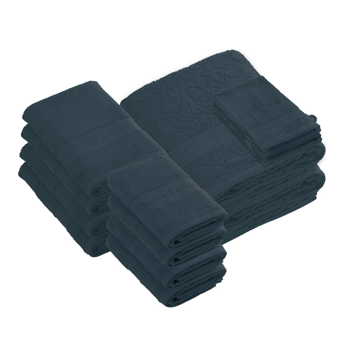 Complete bath linen set combed cotton - Azur - 14 pieces Navy blue