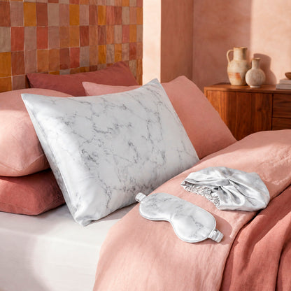 Eyemask silk - Éclipse Grey marble - 8.5 x 20.5 cm