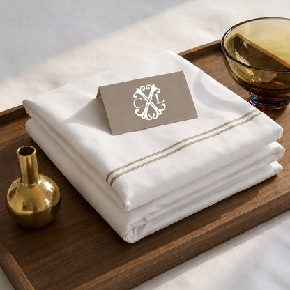 Duvet cover and pillowcase(s) set - 100% cotton sateen TC200 - Nîmes - taupe / white