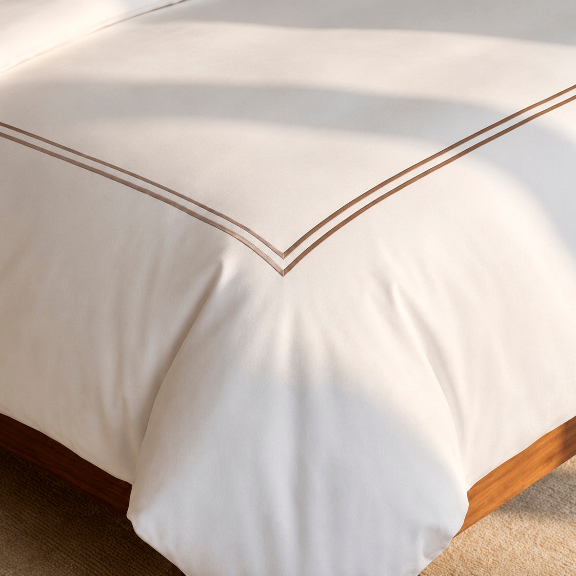 Duvet cover and pillowcase(s) set - 100% cotton sateen TC200 - Nîmes - taupe / white