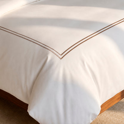 Duvet cover and pillowcase(s) set - 100% cotton sateen TC200 - Nîmes - taupe / white