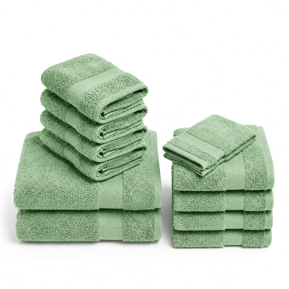 Complete bath linen set combed cotton - Sérénité - 12 pieces Meadow green