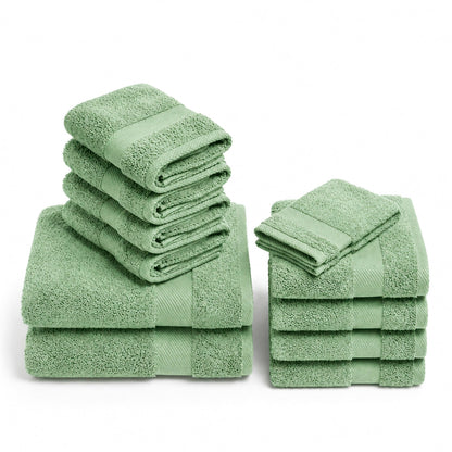 Complete bath linen set combed cotton - Sérénité - 12 pieces Meadow green