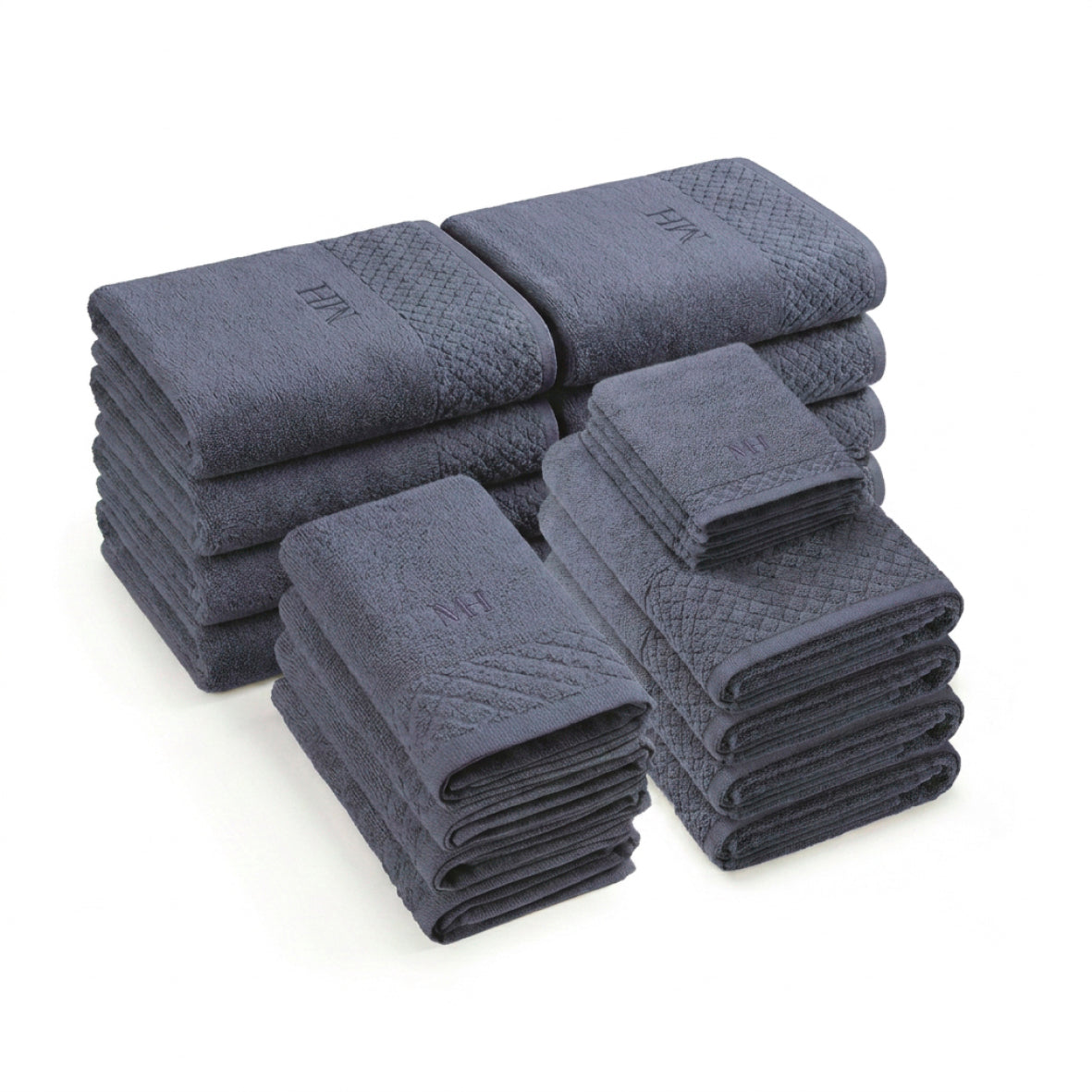 Complete bath linen set combed cotton LT - Eden - 20 pieces Blue grey