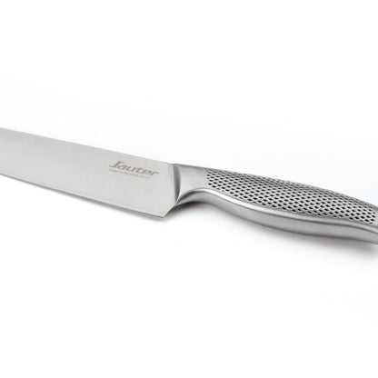 Set of 5 knives silver: chef's knife + slicing knife + paring knife + bread knife + utility knife + knife holder wood - Silver