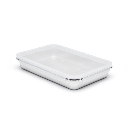 Set of 6 stainless steel containers with lid - silver