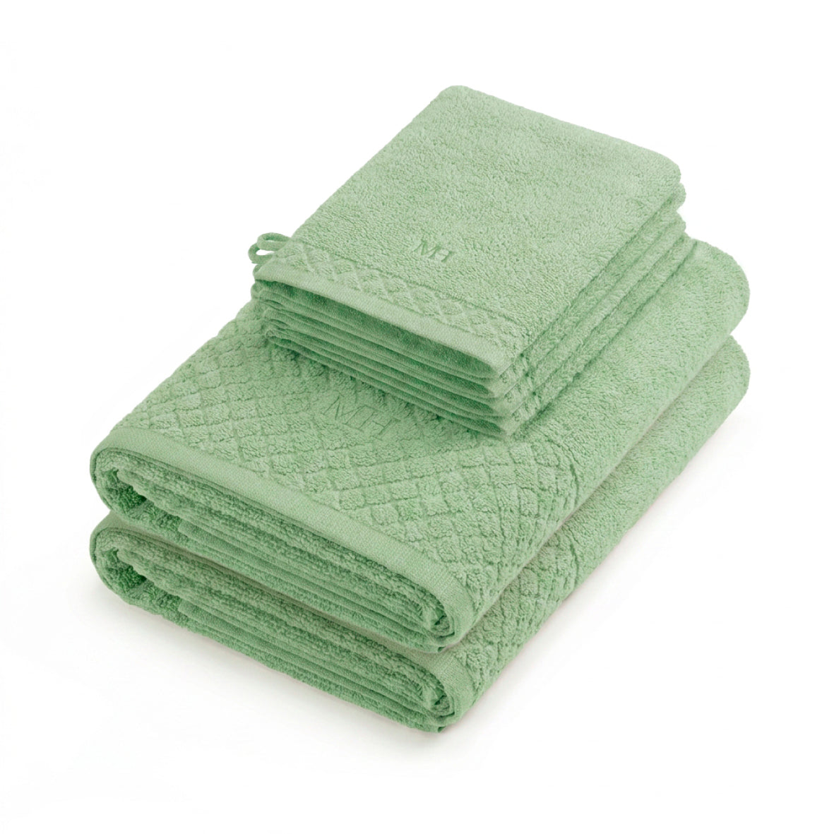 Complete bath linen set combed cotton LT - Eden - 6 pieces Almond green