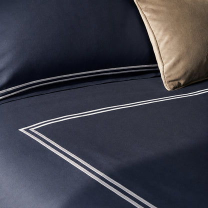 Duvet cover and pillowcase(s) set - 100% cotton sateen TC200 - Nîmes - white / dark blue
