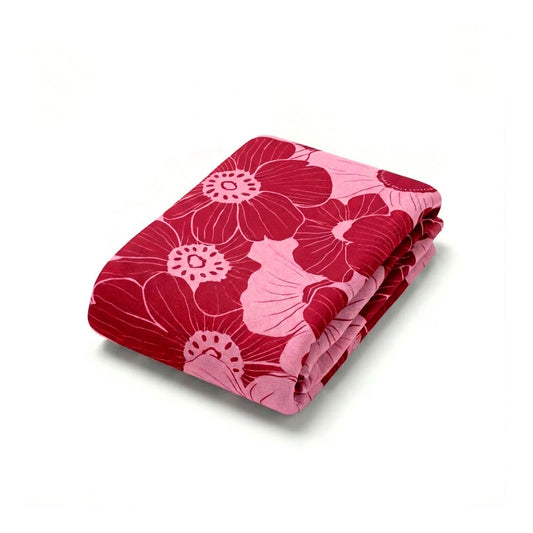 Beach towel cotton velvet - Bloomy Pink / Burgundy