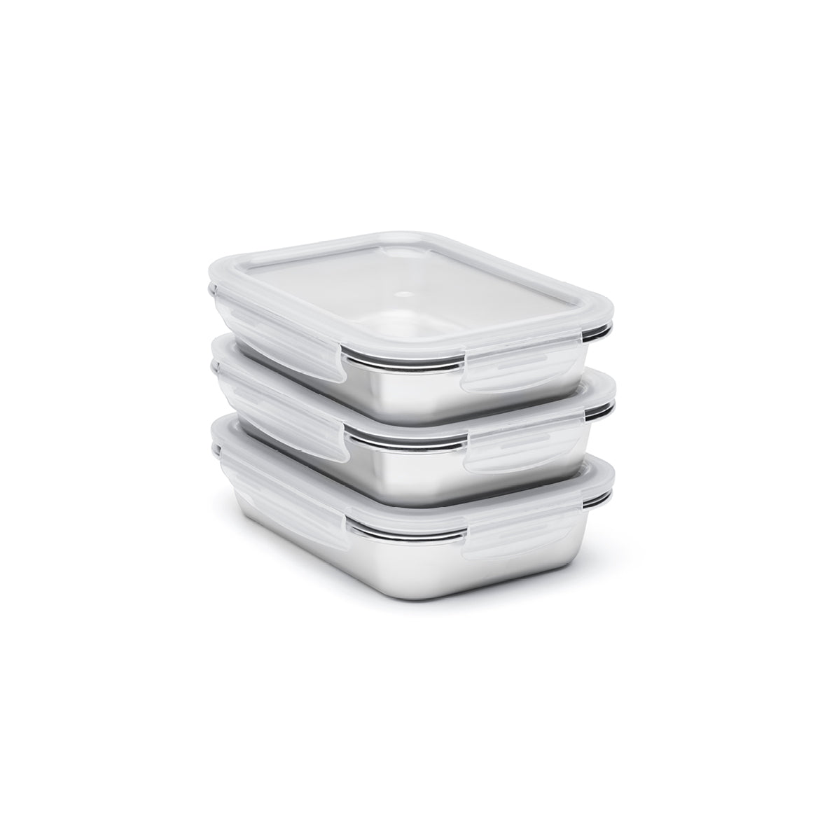 Set of 6 stainless steel containers with lid - silver