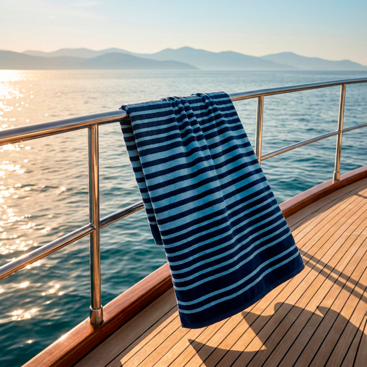Beach towel cotton velvet Vagues calmes Blue - 90 x 180 cm