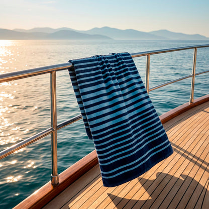 Beach towel cotton velvet Vagues calmes Blue - 90 x 180 cm