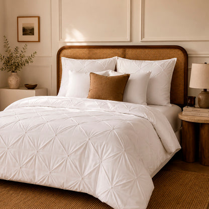 Duvet cover + pillowcase cotton satin pleated - Freesia White