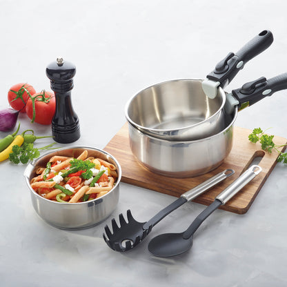 Non-stick stackable ceramic cookware set with removable handle 10 pieces - Silver